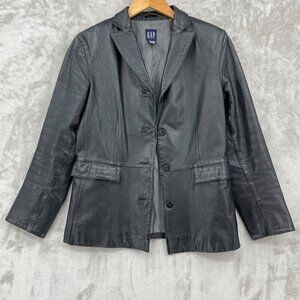 Gap Vintage Y2K Black Leather Blazer Style Jacket Coat Button Front